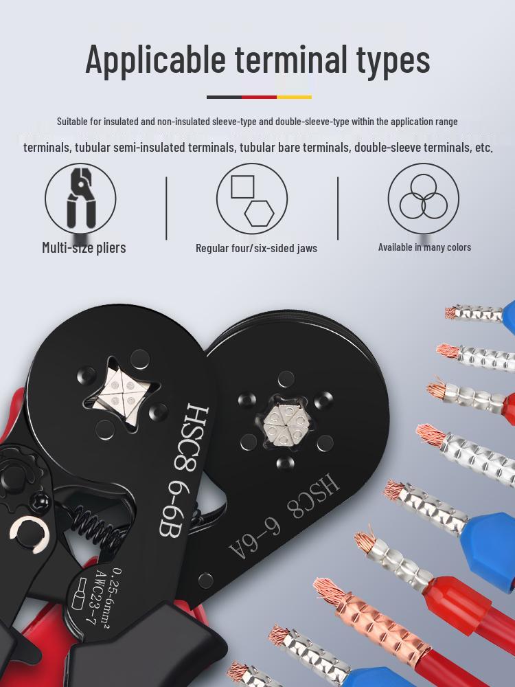 European Tube Crimping Pliers for Quick Manual Wiring with Pin-Type Clips