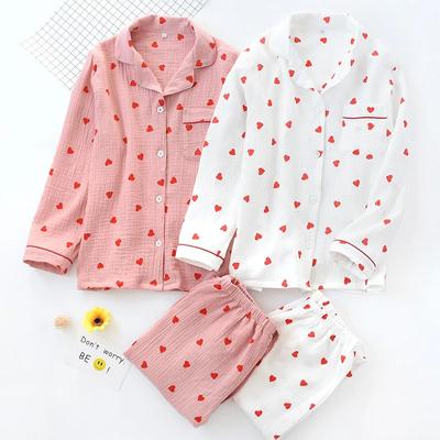 Traje de Casa de Algodón Puro Gasa para Mujer Nuevo Estilo Primavera, Verano y Otoño Traje de Pantalones de Manga Larga Dibujos Animados Lindos para Mujer