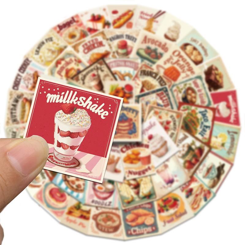 50PCS Vintage Dessert Cake Stickers Cute Food Clear Sticker Decoration Waterproof Vinyl Decals for Laptop Phone Case Scrapbook