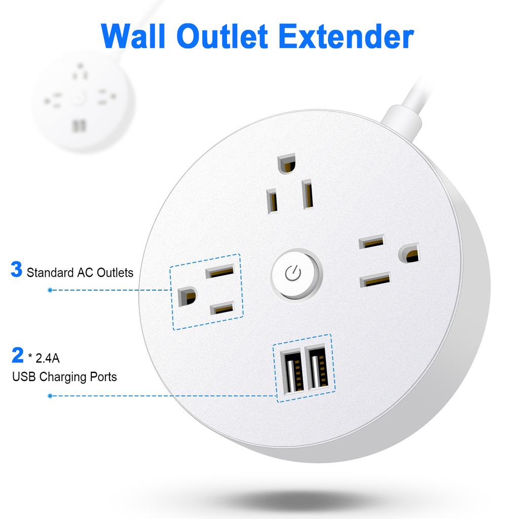 Tragbarer USB-Steckdosen-Extender mit mehreren Steckdosen (3 AC-Steckdosen und 2 USB-Anschlüsse) für Zuhause und das Büro