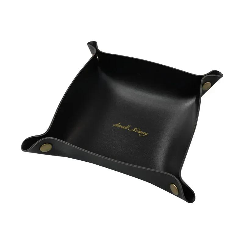 Foldable PU Leather Storage Box Desktop Cosmetic Jewelry Storage Tray Home Office Keys Coins Storage Organizer