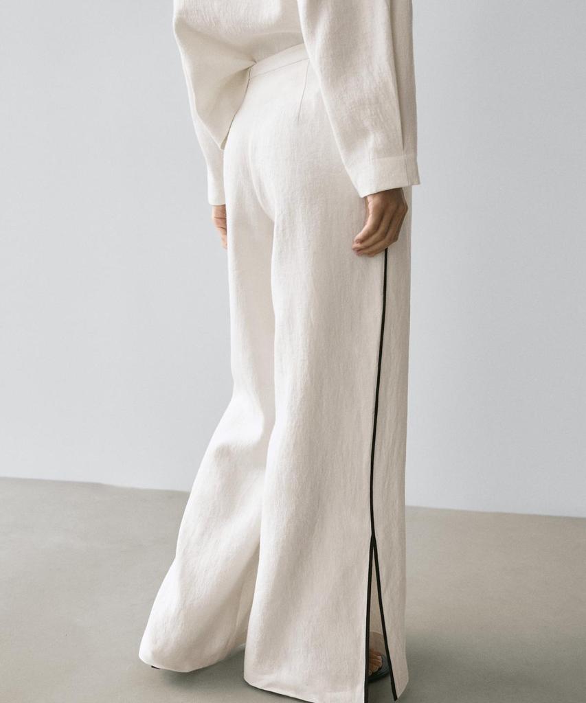 Masimodutti Contrast Trimmed Linen Pants
