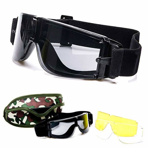 Rinda Airsoft Goggles [3-Color Lens Set, Lens Cleaner, and Case Included] Tactical, Airsoft, Military, Motorcycle, and Shooting Glasses, X800 Type, Fo