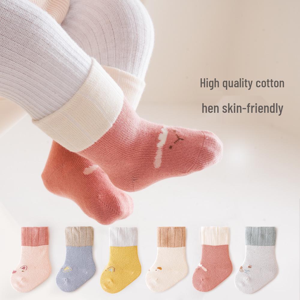 New Spring & Autumn Cartoon Mid-Calf Socks for Newborns & Toddlers - Loose Cuff, Seamless Design