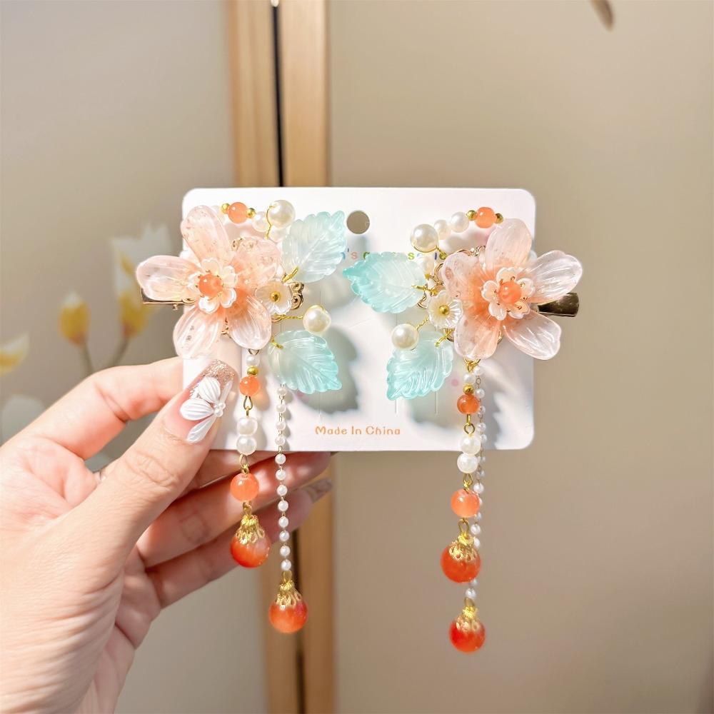Sweet Pink Hair Clip Chinese Style Flower Tassel Hairpins Styling Accessory Barrette For Girls