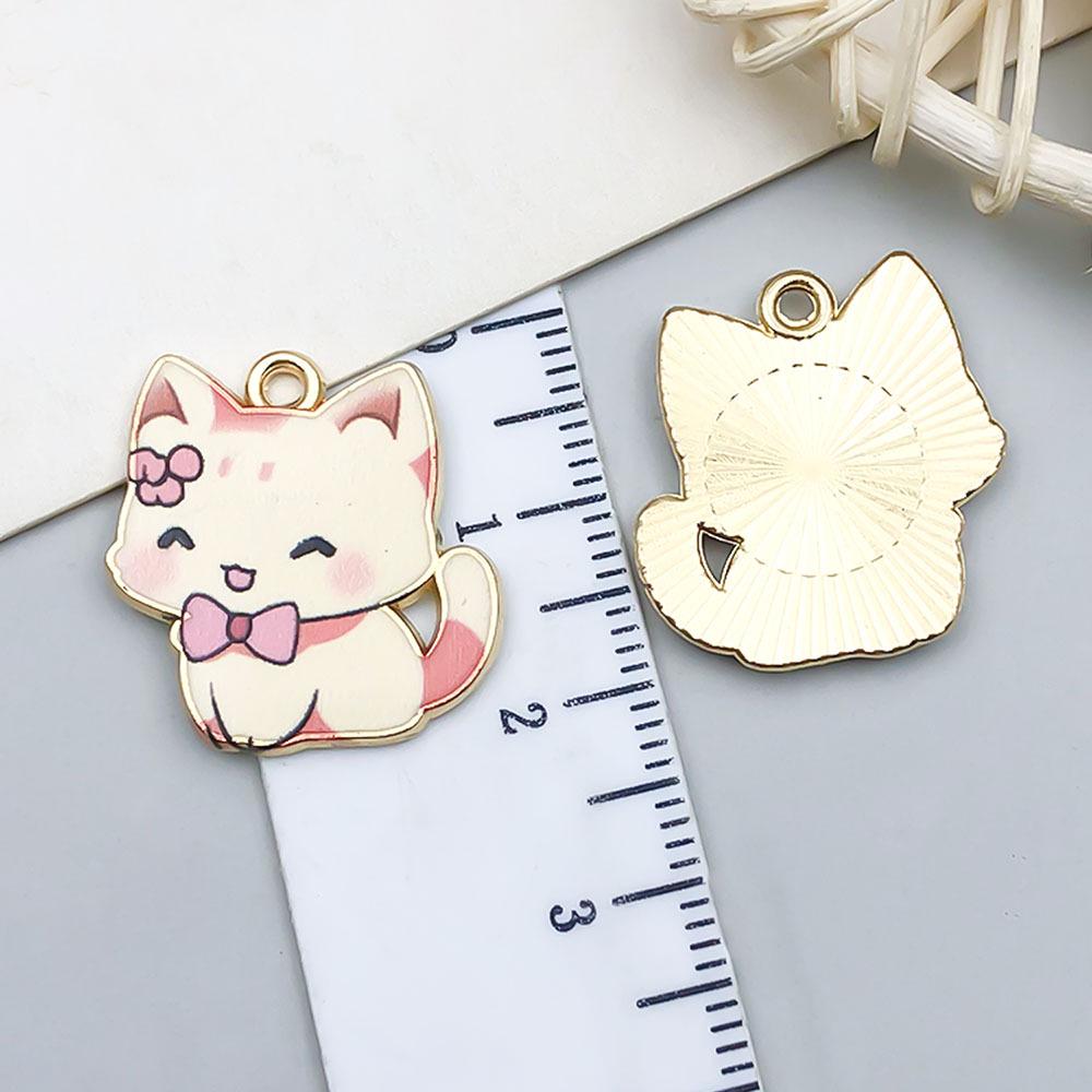 Colorful Enamel Alloy Cat Charms for DIY Bracelets - Set of 10