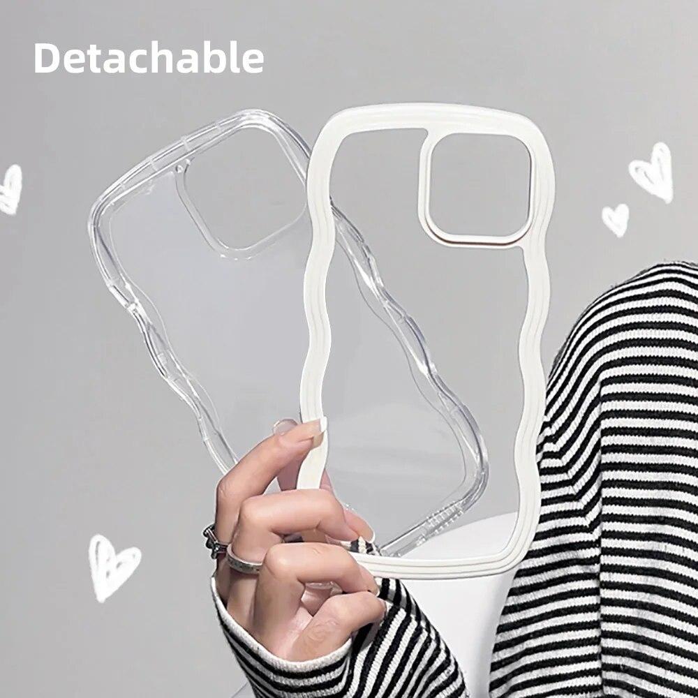 Fashion Cute Transparent Wave Phone Case For iPhone 14 Case For iPhone 11 12 13 14 Pro Max XR XS Max X 7 8 14 Plus Clear Cover