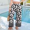 Women Loose Fit Wide Leg Trousers Casual High Waist Elastic Waistband Printed Long Pants for Everyday Wear