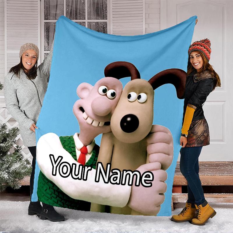 Custom Name Wallace & Gromit Theme Printed Blanket - Perfect for Couch, Bed, Travel & Outdoor Use | Machine Washable, Cozy & Durable.