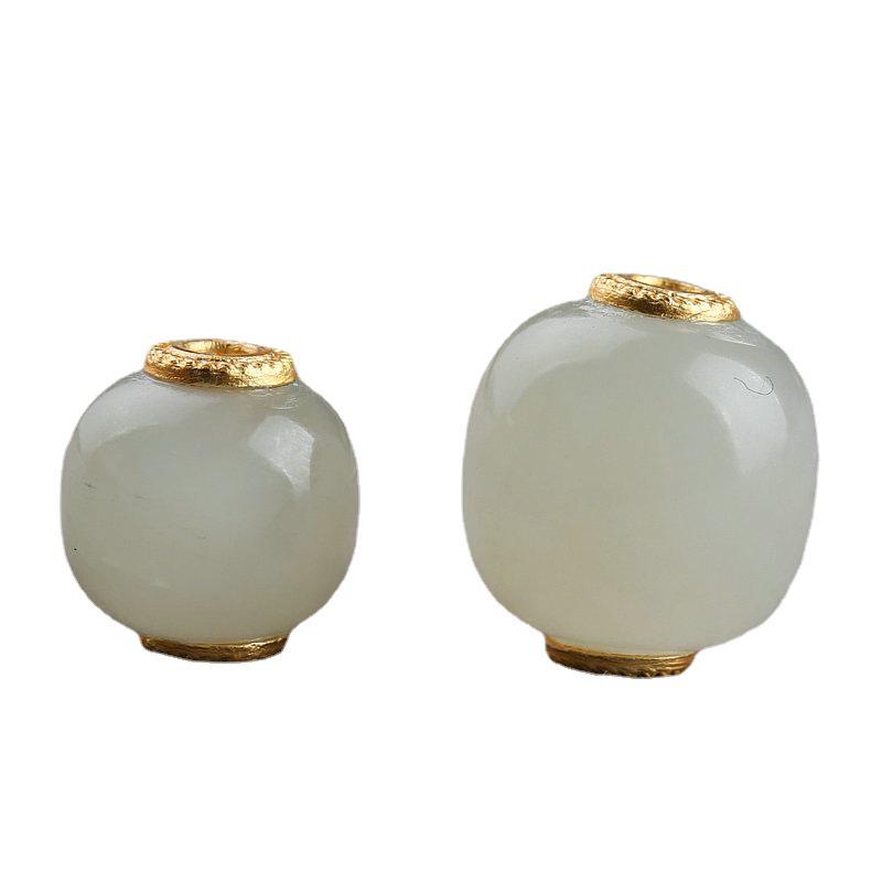 Hetian Jade Success Pendant with 14K Gold-Plated Beads and Old-Style Barrel Spacers - DIY Jewelry Accessory. 10x11mm - Jade Pendant with Barrel Beads