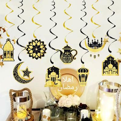 Eid Mubarak Banner Gold Spiral Eid Pendant Bunting Ramadan Kareem Decoration 2025 For Home Islamic Muslim Party Ornaments