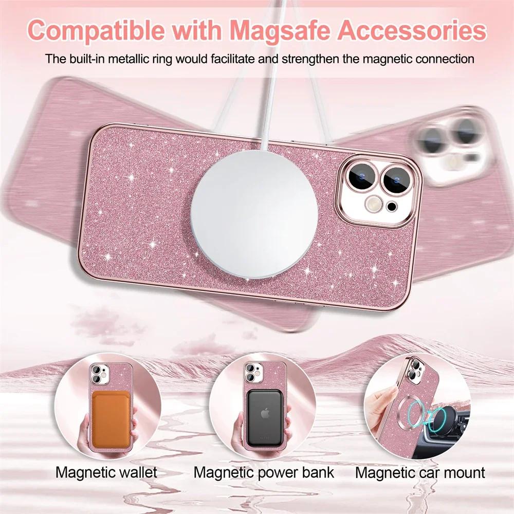 Luxury Electroplate Magsafe Wireless Charge Phone Case For iPhone 15 14 13 12 11 Pro Max XS MAX XR X 8 7 Plus Soft Bumper Glitter Cover