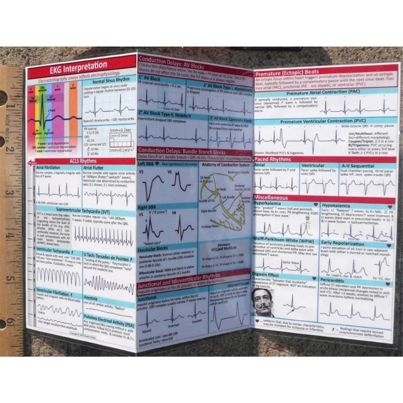 Professional Electrocardiogram Instruction Poster Double Side EKG Pocket Guide Reference for Students Nurse Doctor