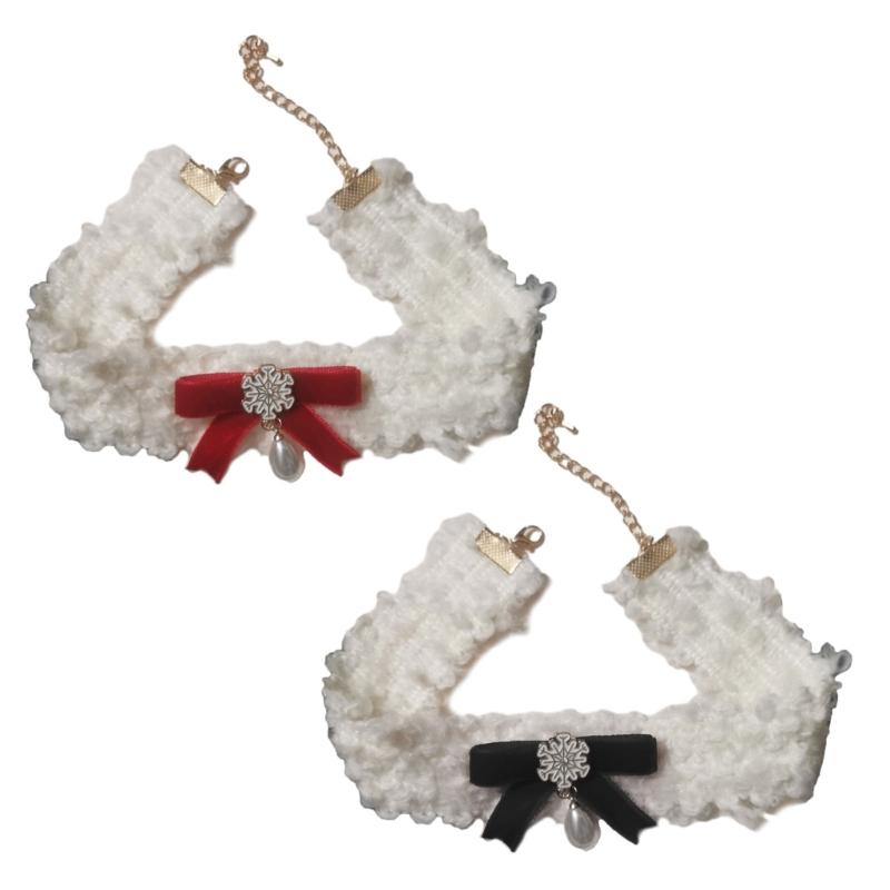 Bohemian Snowflake Pearl Necklace Bowknot Pendant Clavicle Chain Christmas Bows Collarbone Chain for Women Girls