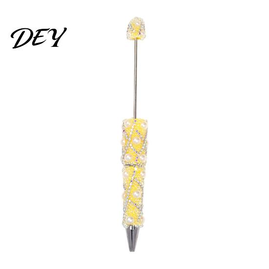 Creative Gift for Women DIY Beadable Pen, Bling Rhinestones And Faux Pearls Beaded Office Desk Accessories Black Ink Ballpoint Pen School Supplies