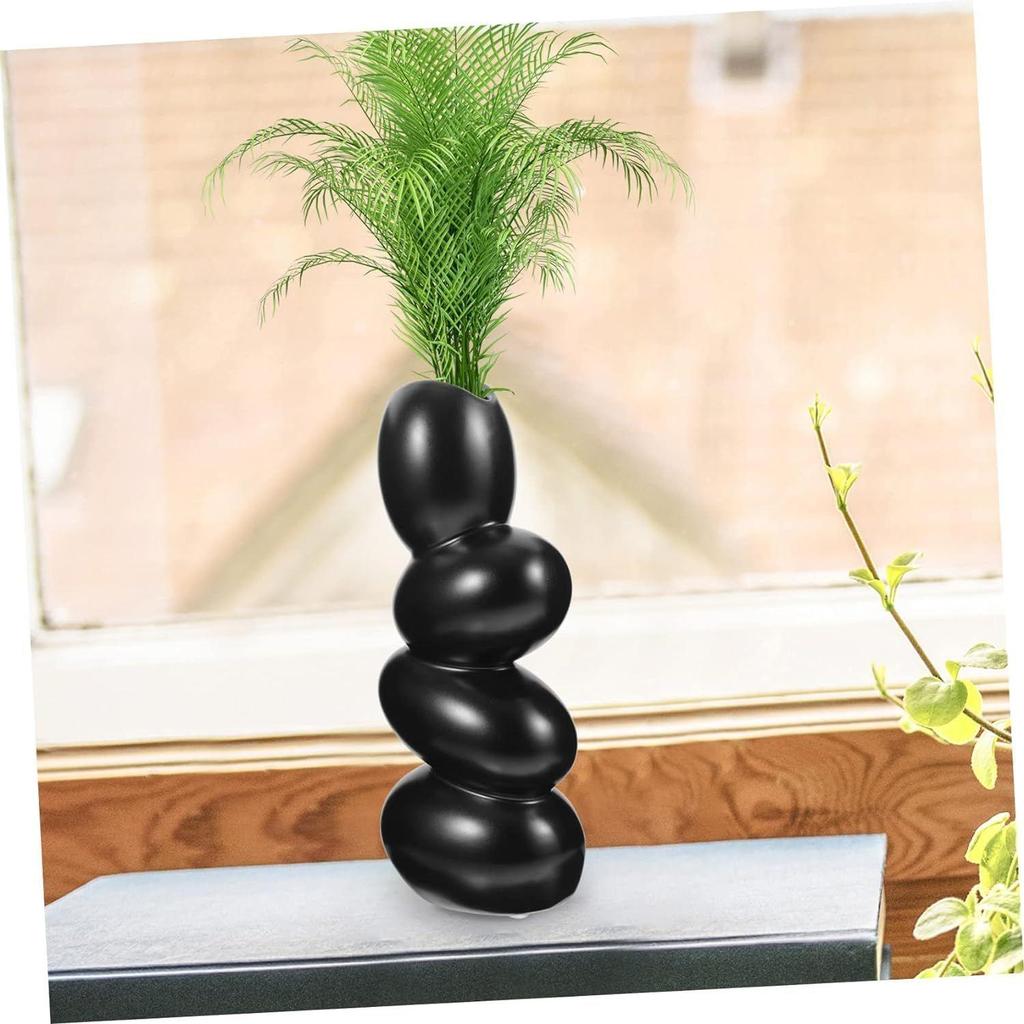 Dekorative Keramikvase für Blumen, Pampasgrasvase, Vase für Geldpflanze Lebende Pflanzen für Zuhause, Büro, Geschenke- (Kieselvase, , Glänzend Schwarz)