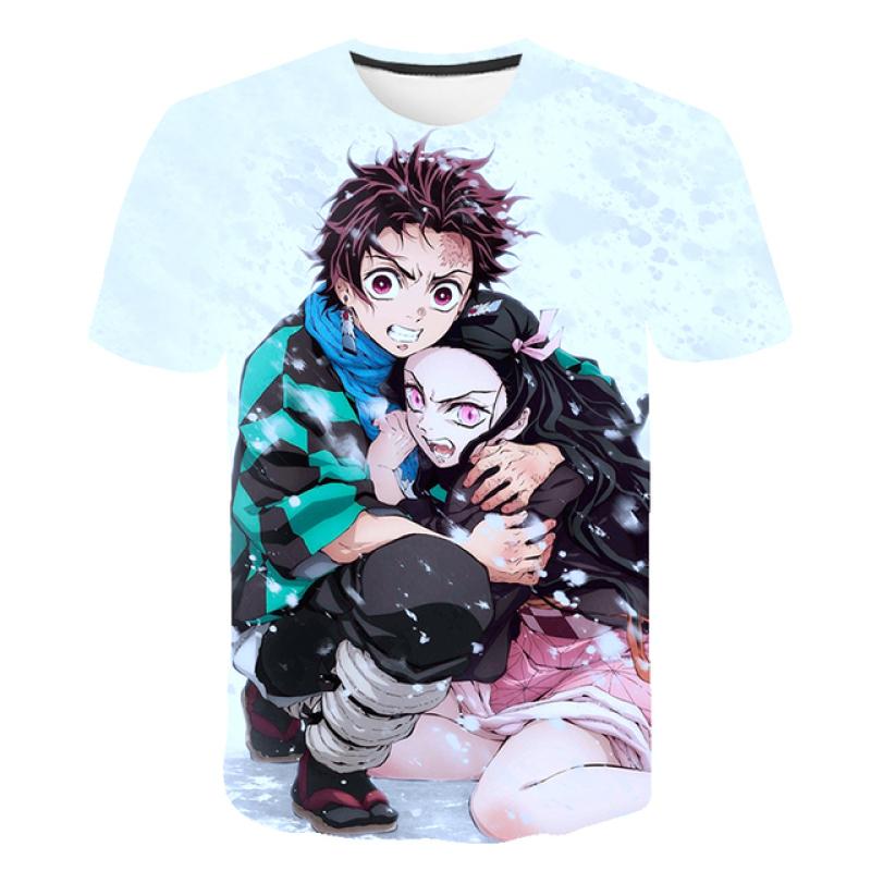 1-14 Jahre alt Cartoon Demon Slayer Print T-Shirts Jungen Mädchen Sommer Kinder Kleidung 3D Druck Kurzarm O-Ausschnitt Tops T-Shirts