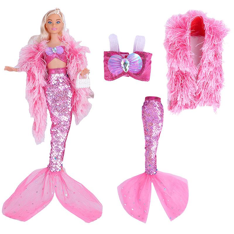 Nové šaty pro panenky Módní kabát Mořské panny Lesklé flitry Šaty s rybí ocasem Krajková sukně Šaty Oblečení pro panenku Miminko Vánoční hračky Dárek