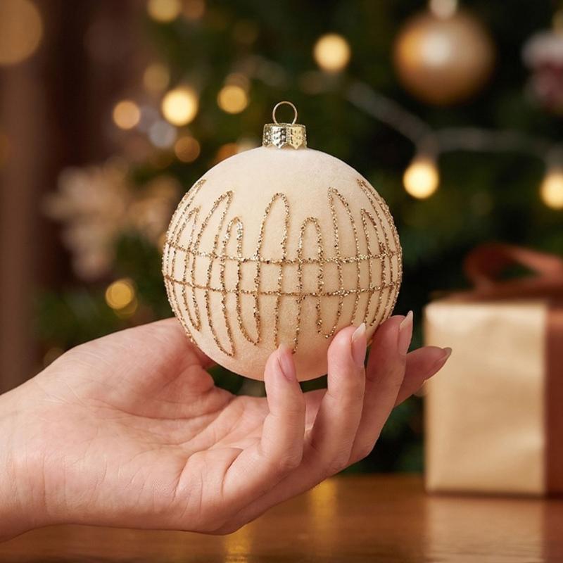 Holiday Tree Bauble Set of 6 with Patterned Finish, Hanging Style, 8 Cm Christmas Display Group for Indoor Room Use