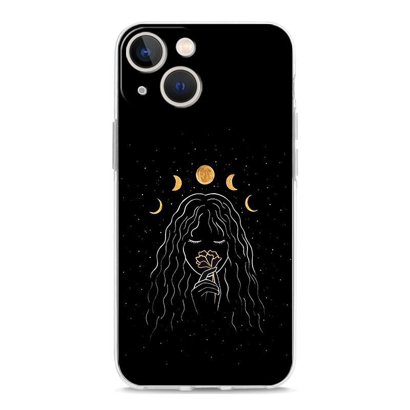 Phone Case For iPhone 15 14 13 12 Mini 11 Pro Max XS X XR 7 8 Plus Clear Shockproof TPU Cover Simplicity Line Art Sun Moon