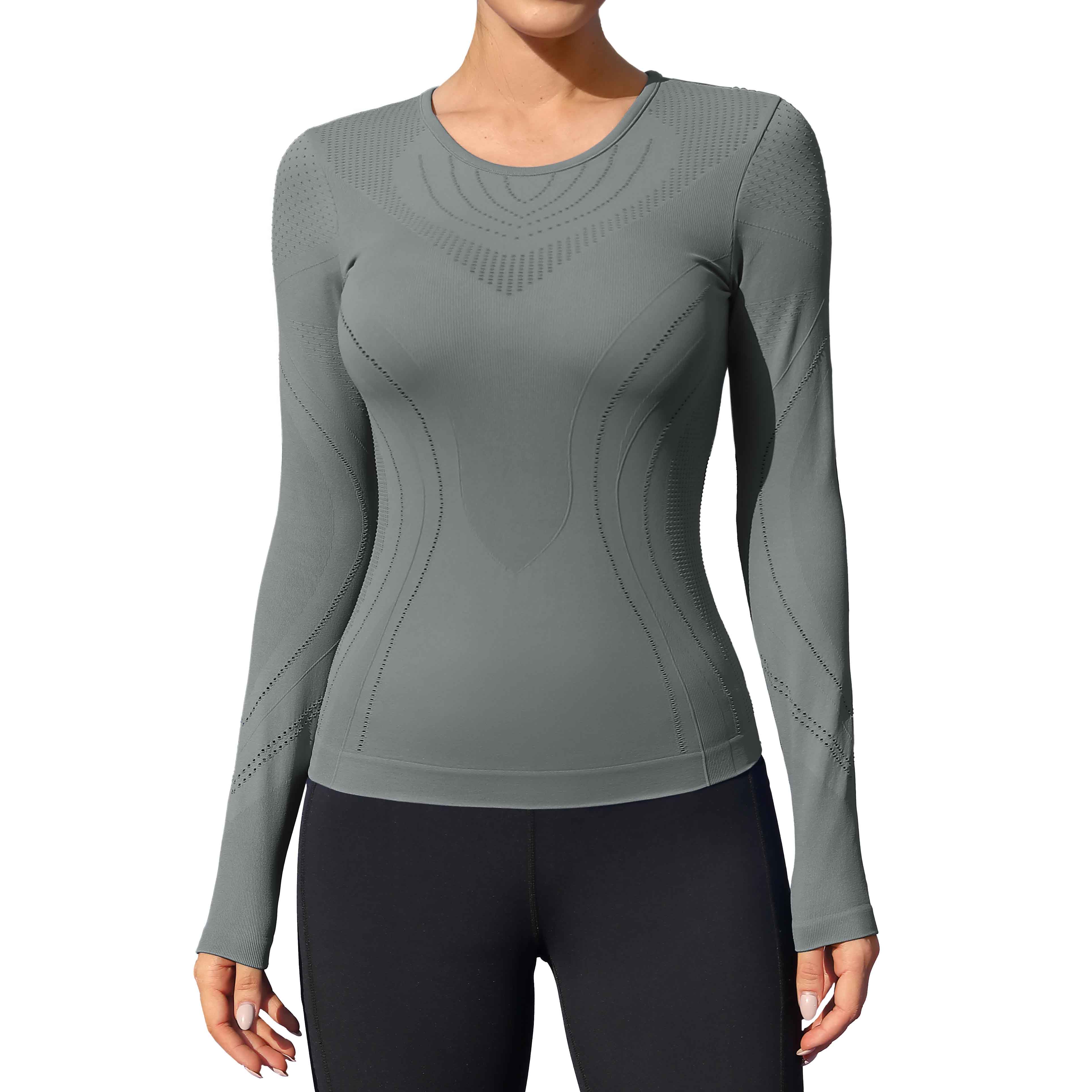 

CHARMLEAKS Бесшовные рубашки для тренировок для женщин, компрессионные рубашки с длинным рукавом, облегающие спортивные топы для йоги L серый