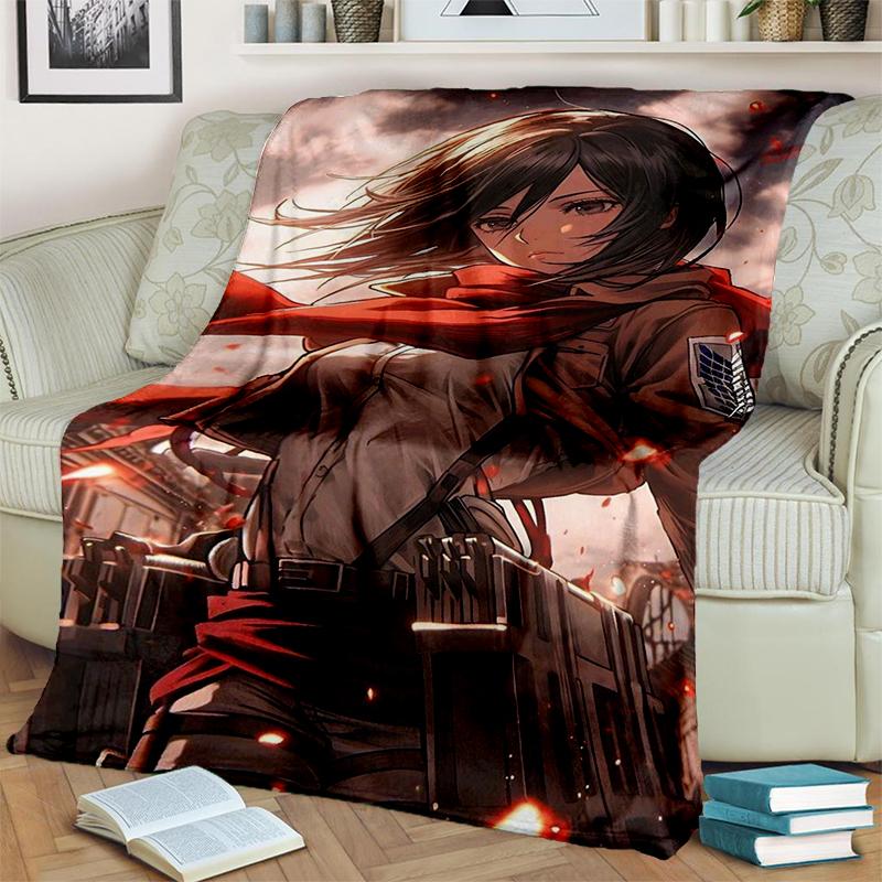 3D Cartoon Attack on Titan Eren Mikasa Anime Blanket,Soft Throw Blanket for Home Bedroom Bed Sofa Travel Picnic Cover Kids Gift