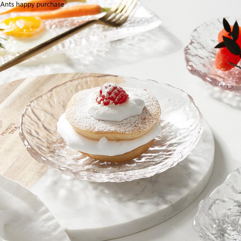 Irregular Crystal Glass Plate Salad Plates Fruit Dish Dim Sum Plate Sushi Plates Cake Pan Coaster Cup Saucer Dessert Bowl