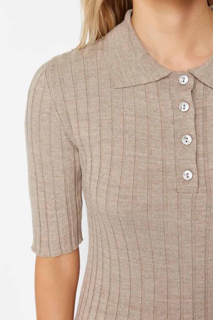 Women's Fashionable Stylish Sweater Mink Basic Polo Neck T-Shirt Look Knitwear Sweater