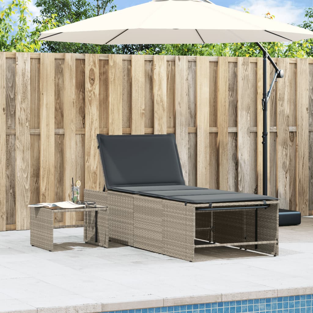 2 Piece Sun Lounger Set with Table Light Grey Poly Rattan