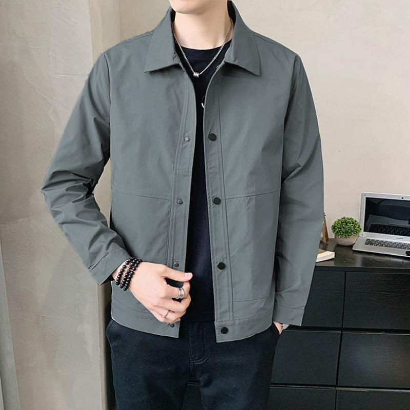 

Mens Spring Autumn New Solid Color Fashion Hong Kong Style Lapel Jacket With Metal Accents Casual Loose Outerwear Premium 5XL зелений