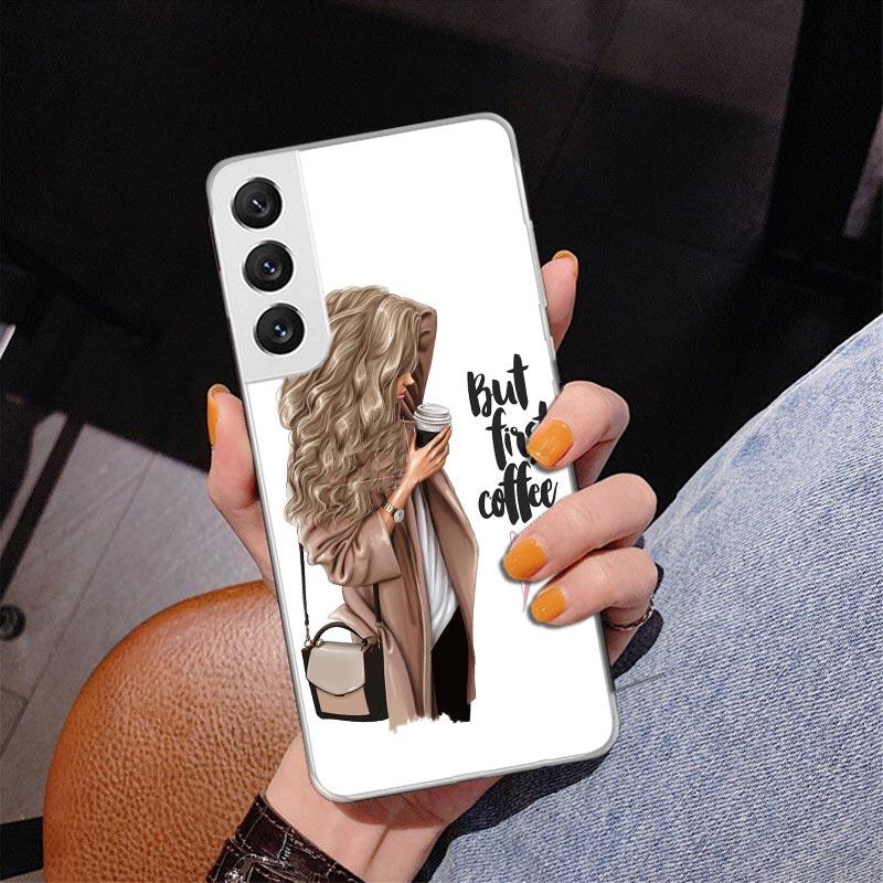 Girl Boss Female Coffee Phone Case For Samsung Galaxy S24 S25 Edge S26 Ultra S23 S22 S21 Plus S20 FE + Personalized Print Cover