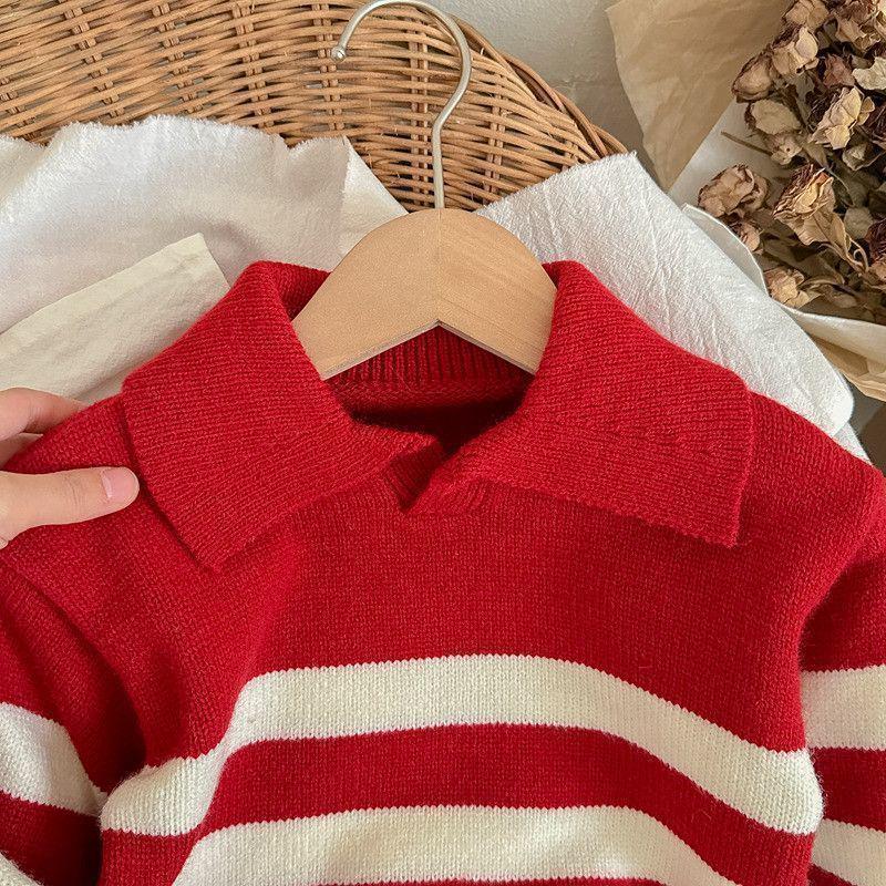 2025 Roter Weihnachtsstrickpullover für Kinder - Herbst/Winter Mädchen- & Jungenpullover