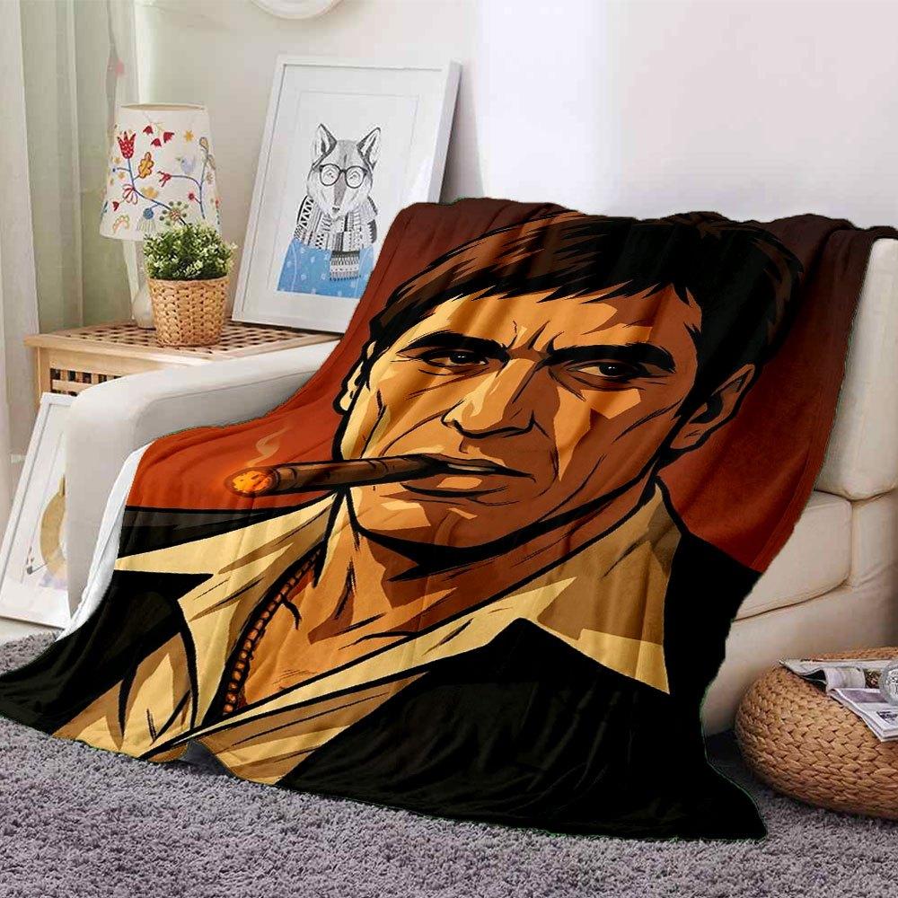 

1pc Scarface-Inspired Flannel Blanket - Soft Cozy All-Season Throw for Bedroom, Sofa, Camping, Travel - Perfect Gift for Movie FansB43 80cmx120cm(31inx47in)