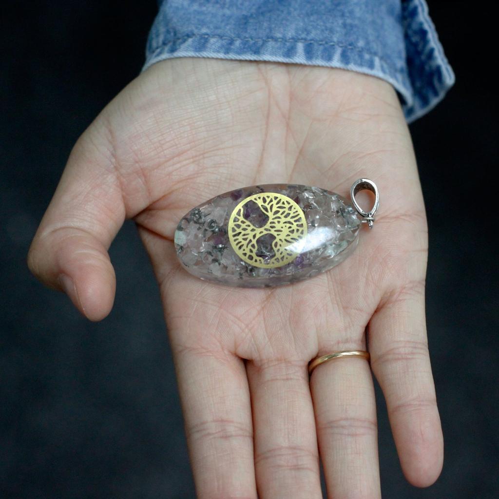 Orgonite Pendant 7 Chakra Stones Oval Tree