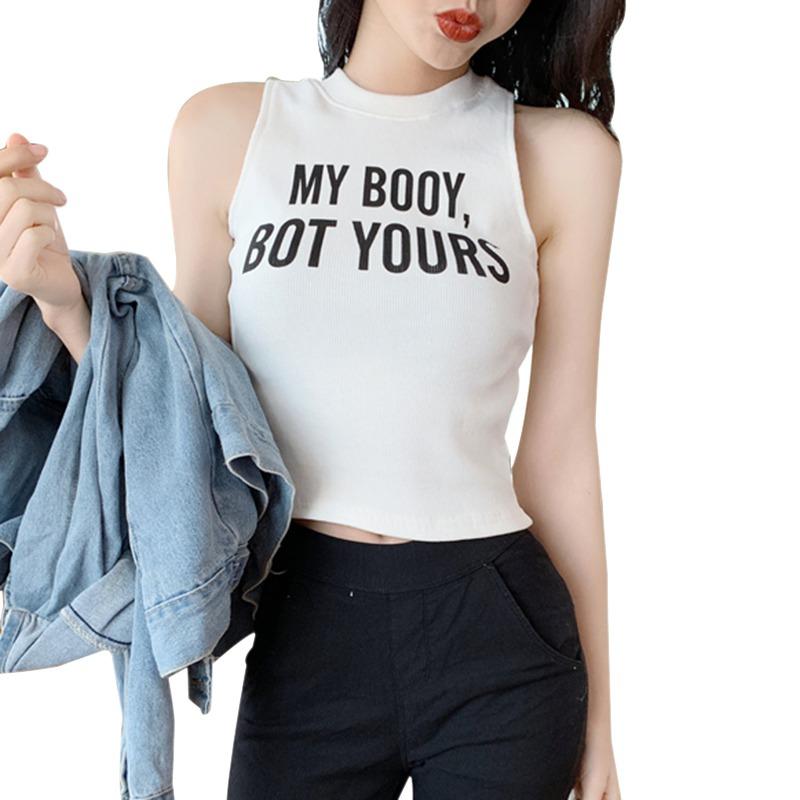 

Женский пуловер с буквенным принтом, вязаный укороченный топ без рукавов с круглым вырезом One Size