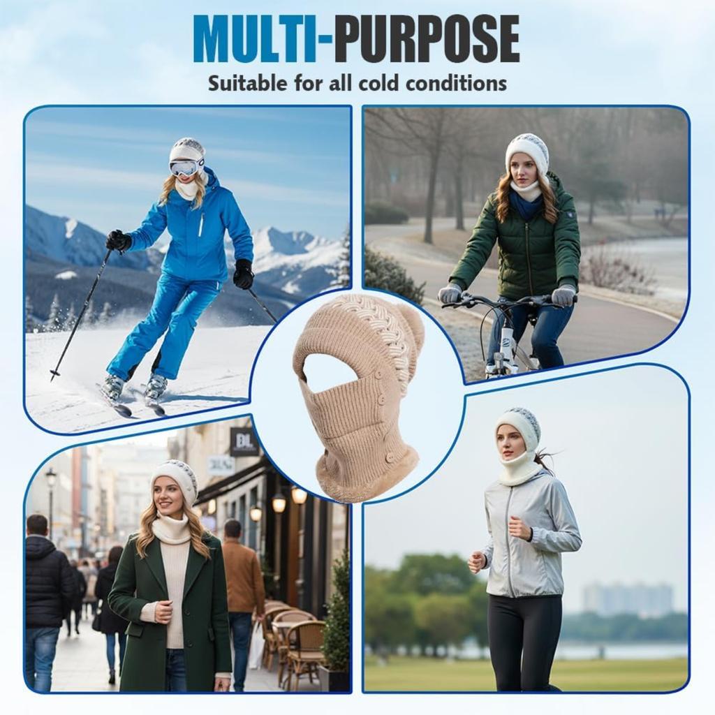 3 in 1 Beanie Hat with Scarf and Mask, 2026 New Beanie Hat for Women, Knitted Ski Scarf and Mask Set