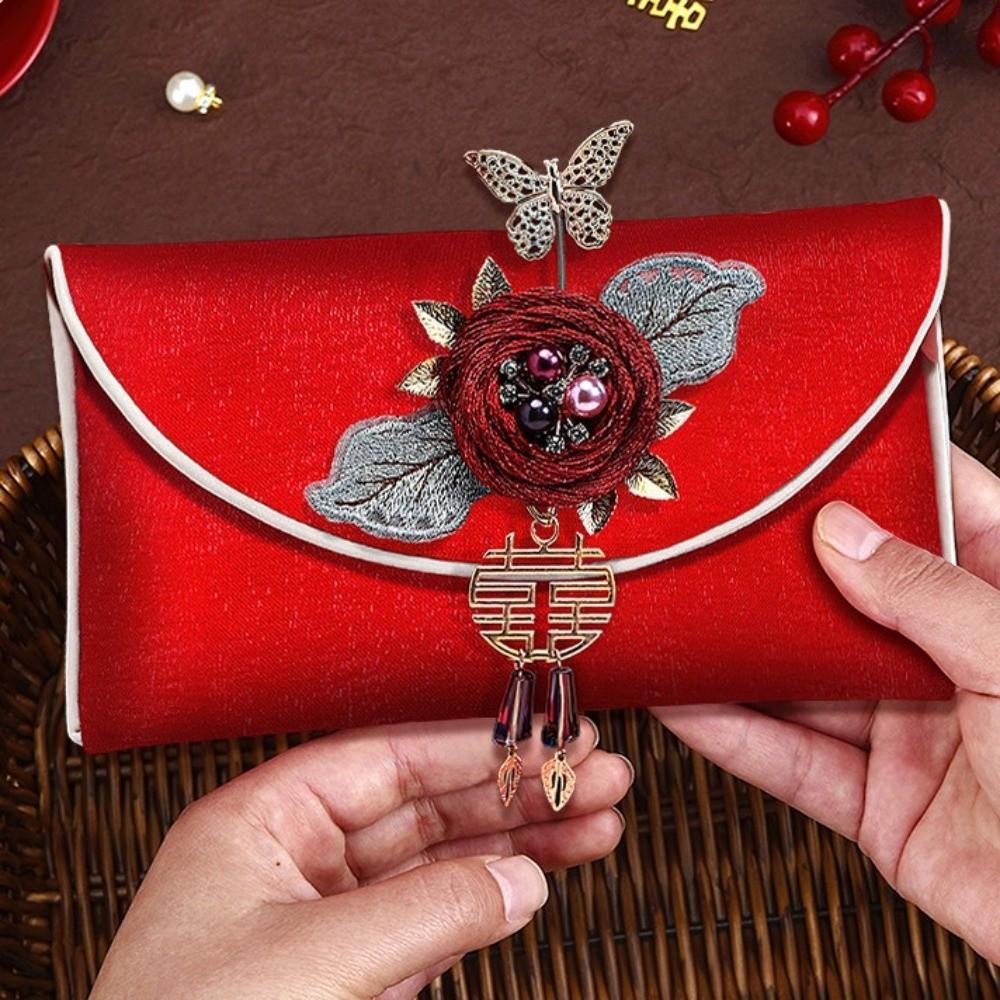 Spring Festival Brocade Red Envelope New Year Blessing Words New Year Money Bag  Lady Girls Women