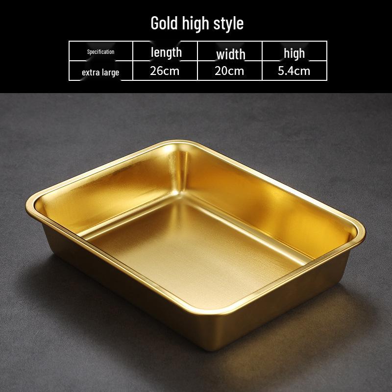 Korean Style Stainless Steel Square Golden Tray: Barbecue, Dumplings, Fast Food, Snacks, Hot Pot, Vegetables.