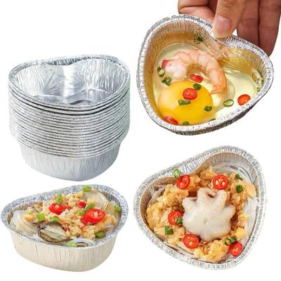50/100PCS Aluminum Foil Tin Box Disposable Thickened Heart Shape Tin Foil Tray Takeaway Baking Food Container Kitchen Restaurant