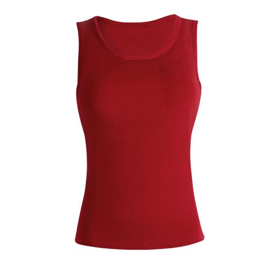 Women Thermal Vest Round Neck Sleeveless Thick Fleece Lining Bottom Vest Solid Color High-Elastic Fit Thermal Tops