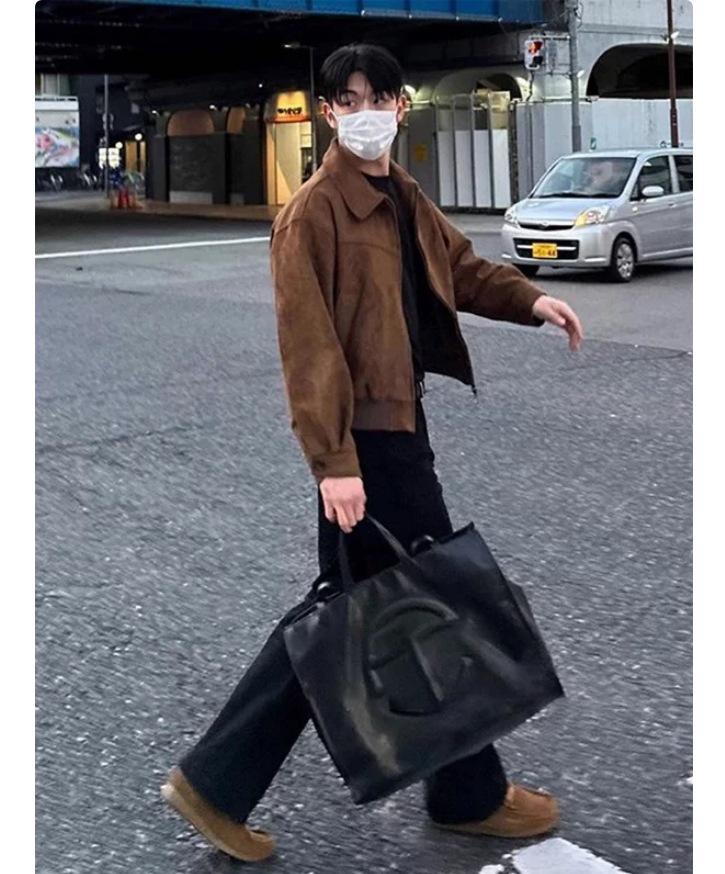 Korean Men's Suede Bomber Jacket: Autumn/Winter, Short, Loose, Thickened, Lapel, Zipper, Hong Kong Style.