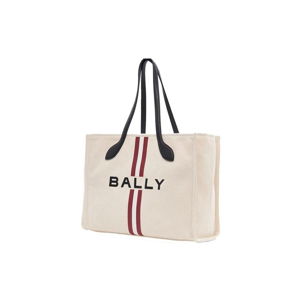 Bally Large Capacity Open Design Fabric Tote Bag Shopping Bag Handbag Women Tote Natural Black Gold 6307789