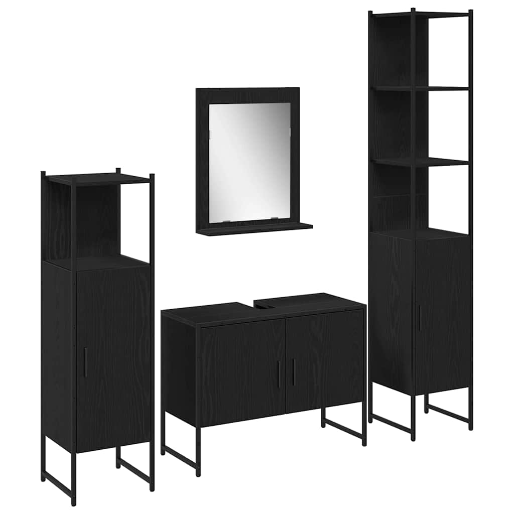 Bathroom Furniture Set with Shelf 4 pcs Black Particleboard