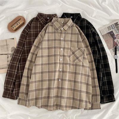 VAYLA Camicie a Quadri Donna Cotone Oversize Blusa Stile Coreano Manica Lunga Casual Vintage Invernale Camicia a Quadri