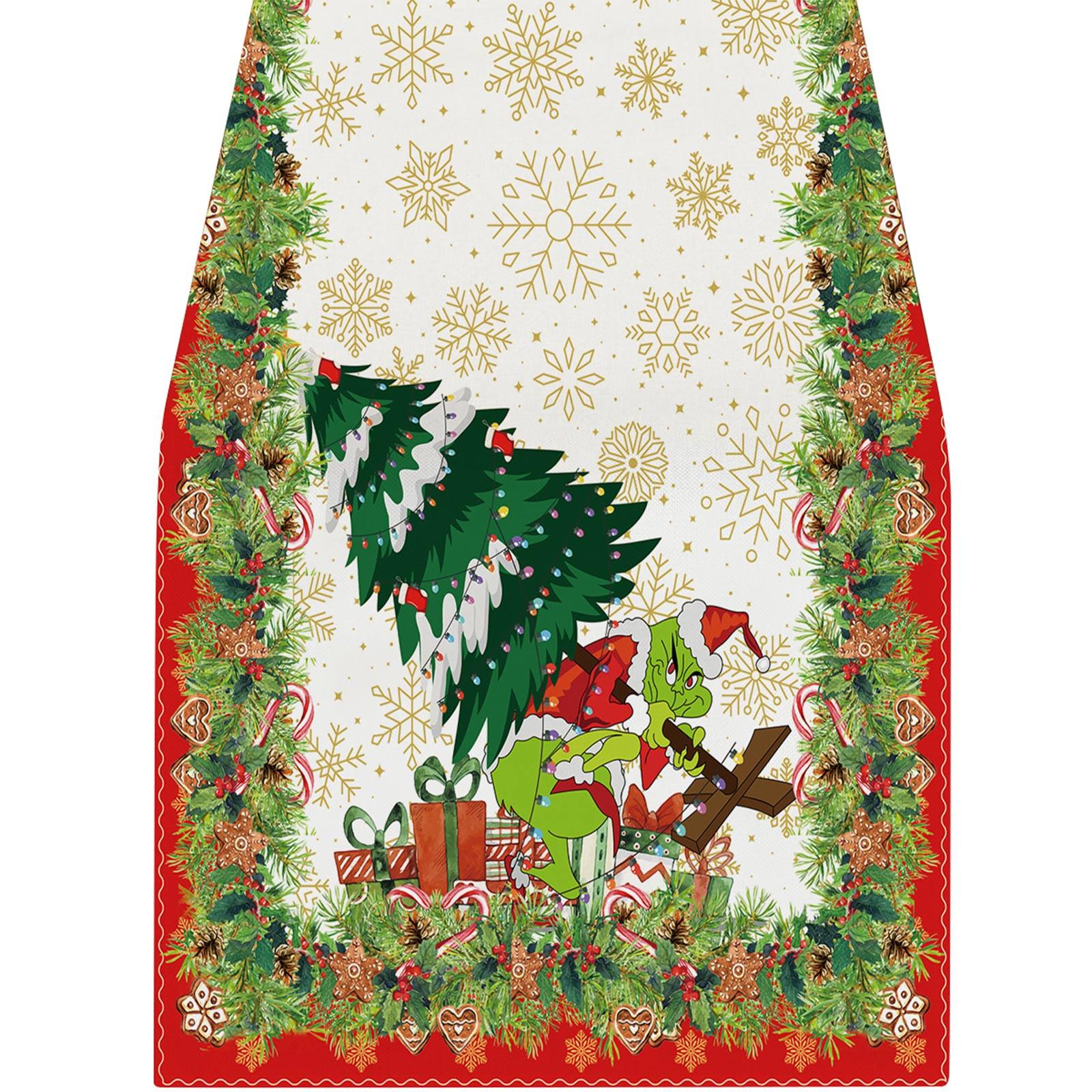 

Table Runner Merry Christmas Whoville Winter Holiday Party Fireplace Kitchen Dining Room Home Decor One Size