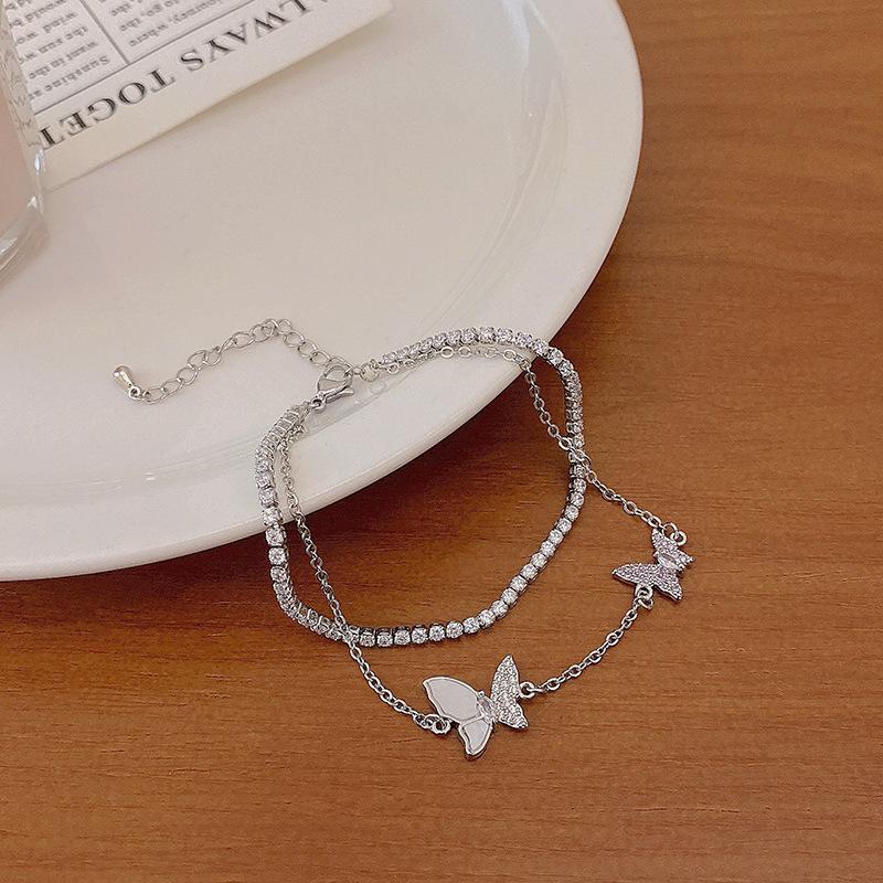 Micro-inlaid zircon double-layer butterfly bracelet women s light luxury niche high-end bracelet hand