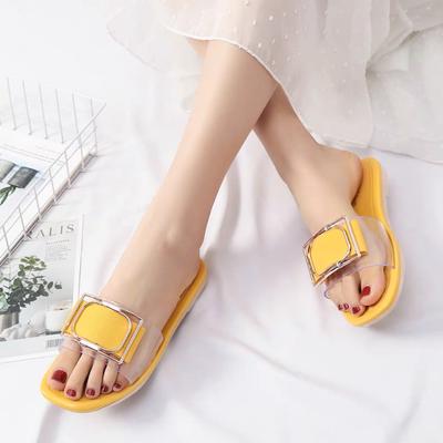 Women Slippers Buckle Real Leather Slides Shoes Solid Thick Sole Heels Beach Sandals Women Outside Flip Flops Summer Rty678