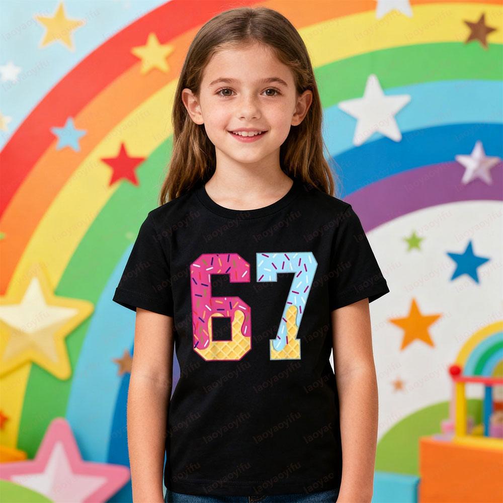 Creative Design 67 Theme Series Printed Tshirt Christmas Latest Trendy Style Meme Kids Shirt Boys and Girls Fashion Xmas Tops