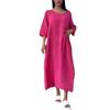 2024 Women's Cotton Linen Solid Colored Casual Button Long Dress with Round Neck