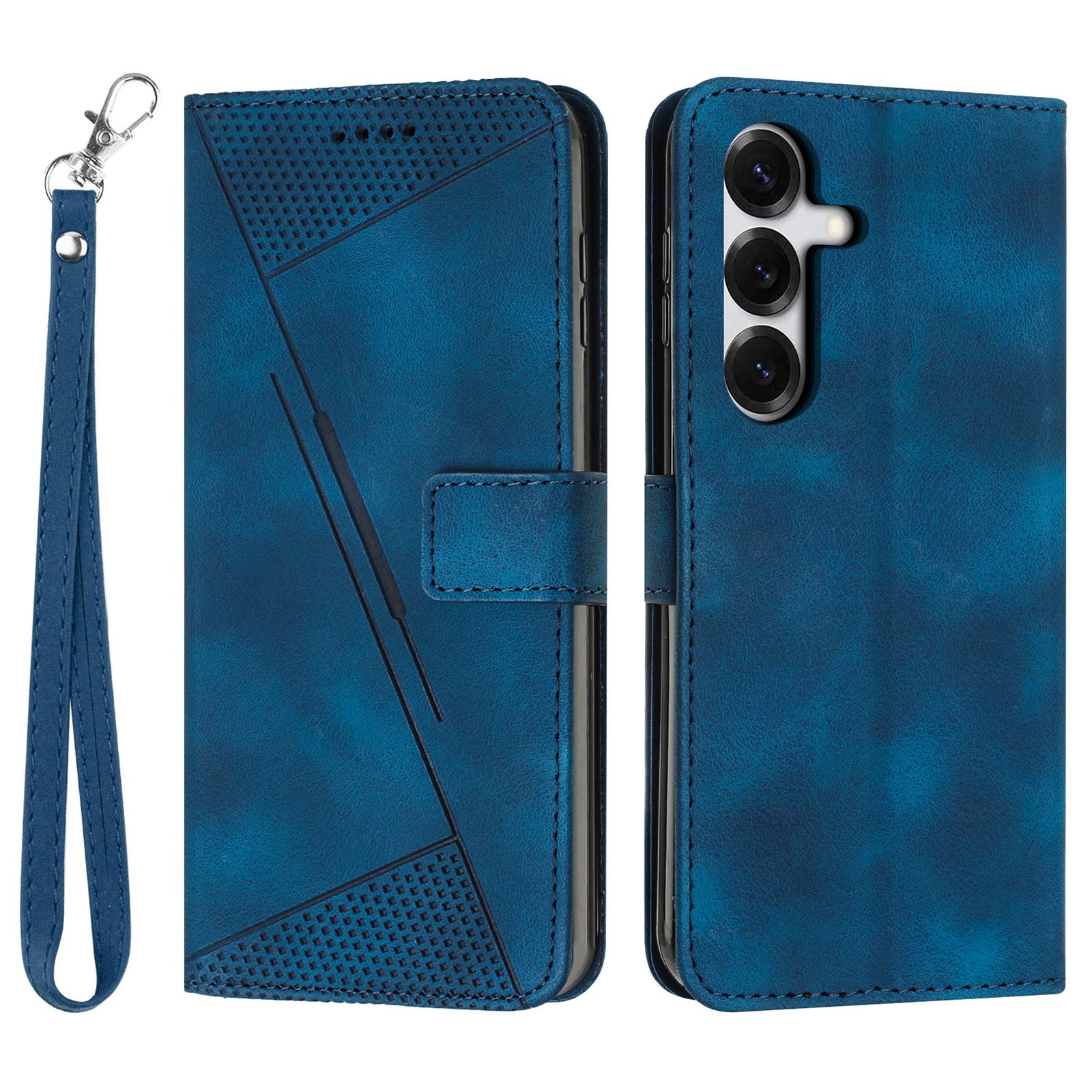For Samsung Galaxy S26+ Leather Case Imprinted Triangle Phone Cover with Hand Strap
